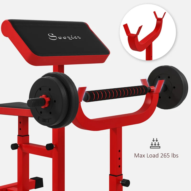 Adjustable Preacher Curl Bench for Strength Training - Red