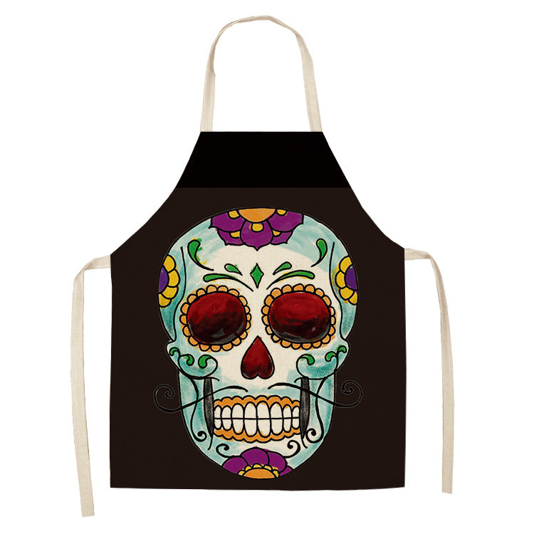 Cotton and Linen Skull Apron - Modern Kitchen Cooking Tool, 68x55cm
