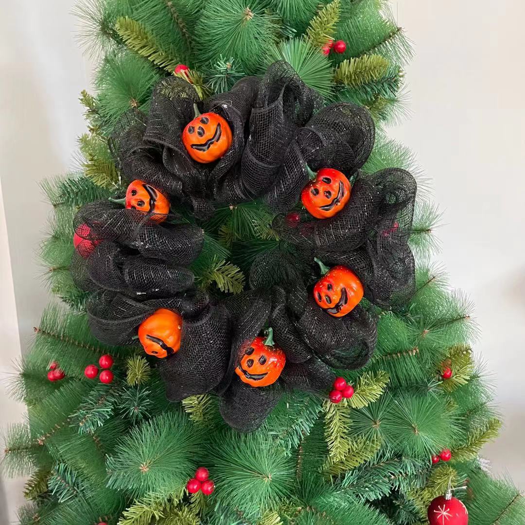 Black Pumpkin Mesh Garland Halloween Wreath Door Hanging 40cm