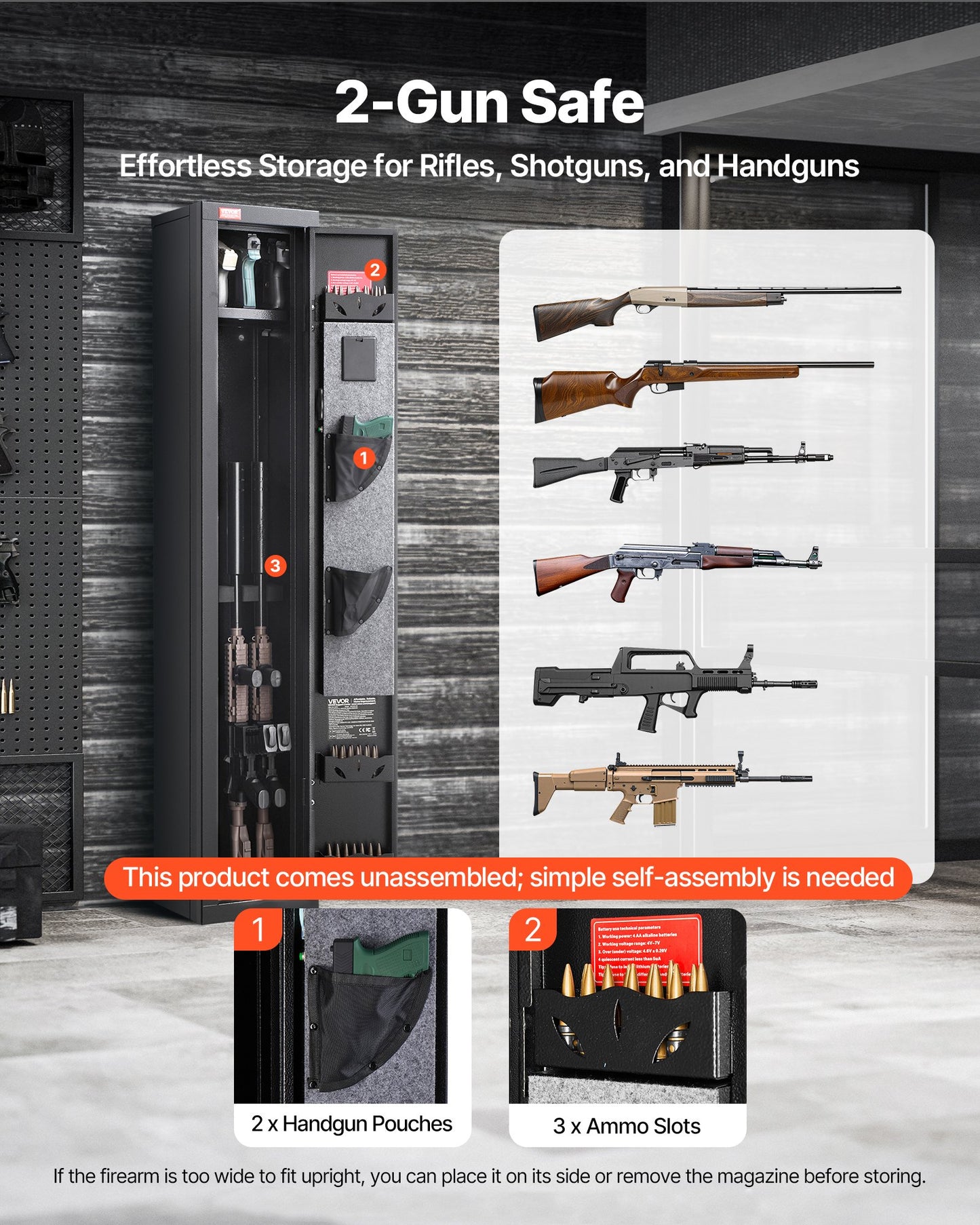 Long Gun Safe with Digital Lock, 4-Rifle Capacity & Adjustable Racks