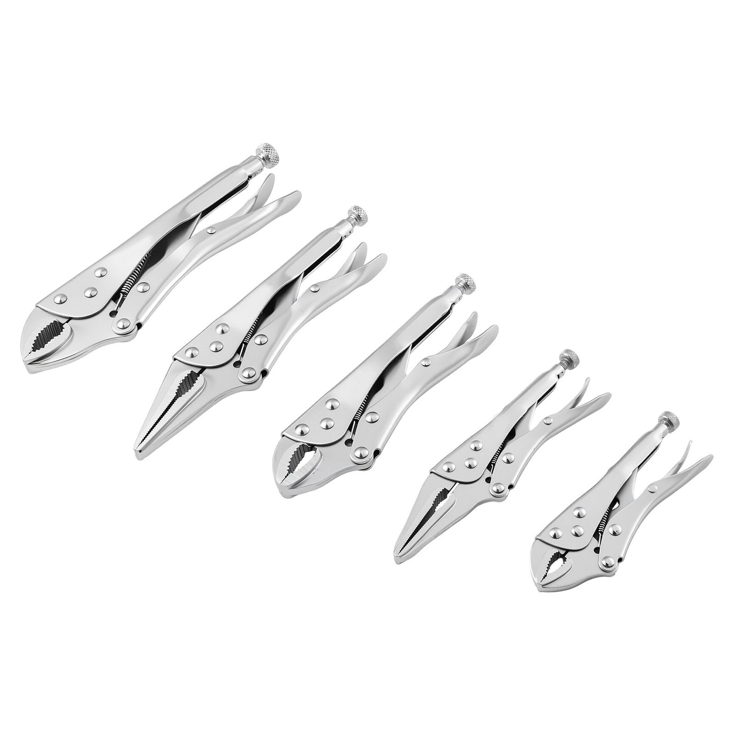 Locking Pliers Set 5-Piece Hand Tool Kit Nickel-Plated Carbon Steel Ergonomic Handles