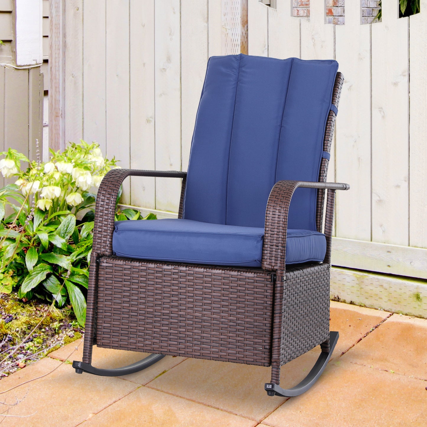 Outdoor Rattan Wicker Rocking Chair with Cushion & Footrest