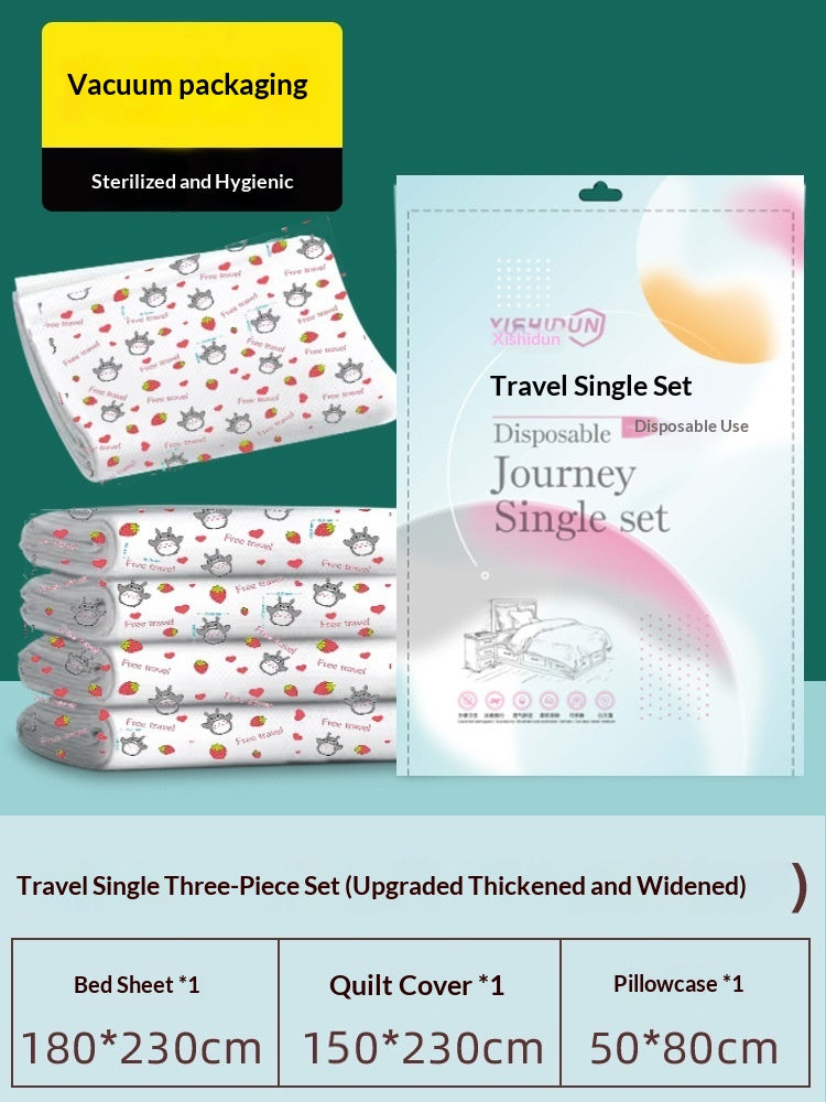 Disposable Bed Sheet Duvet Cover and Pillowcase Bedding Set - White or Printed