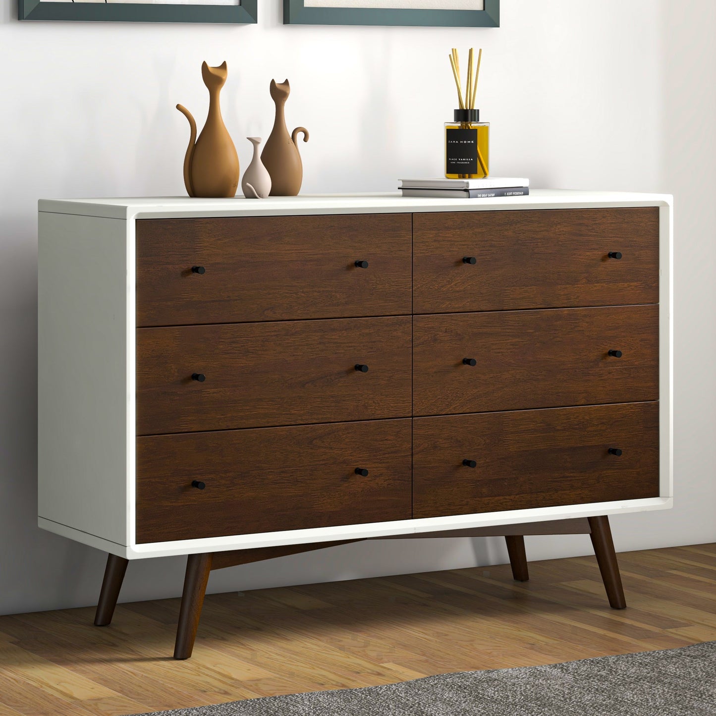 Mid Century Modern White Dresser 6 Drawer Storage Solution In Solid