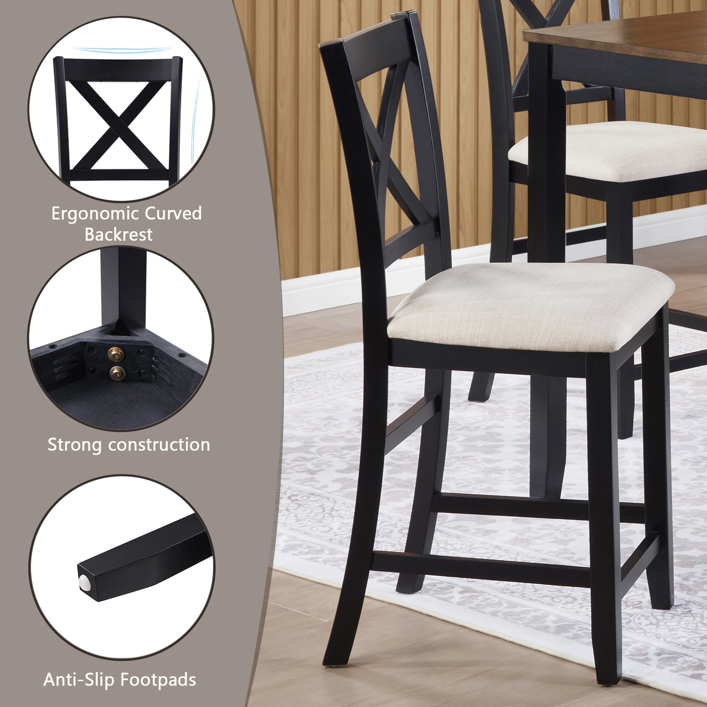 Counter Height Dining Table Set with 4 Chairs - Black & Oak