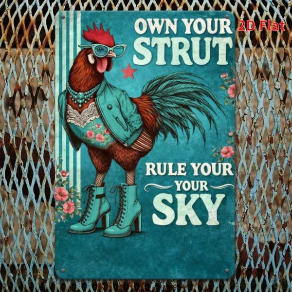 Cute Chicken Rooster Metal Wall Plaque - Farmhouse Decor