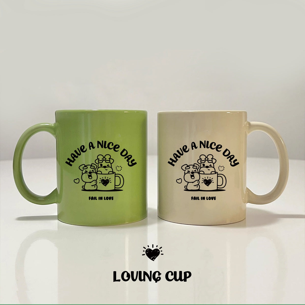 Ceramic Couple Cups Set with Coasters - 300mL Kitchen Drinkware