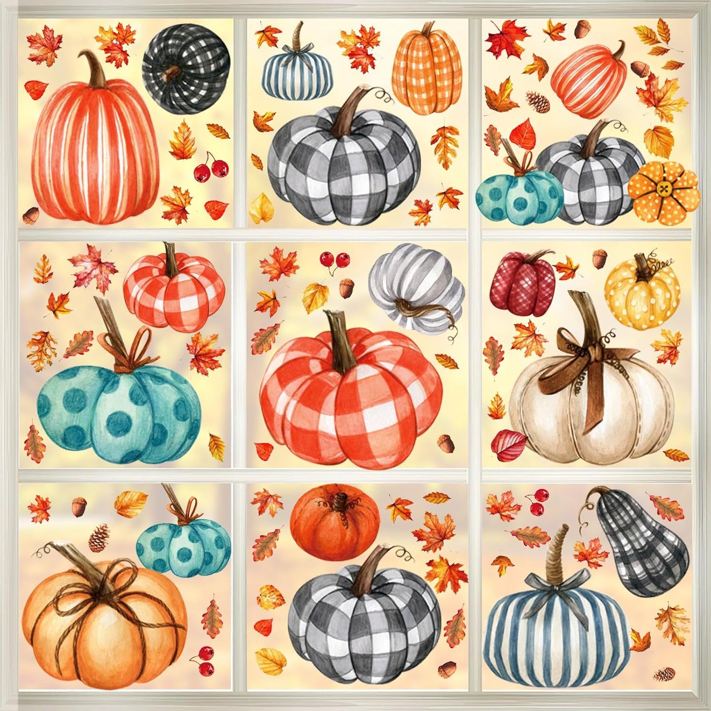 Thanksgiving Window Clings - 9 Sheets Fall Decor Stickers