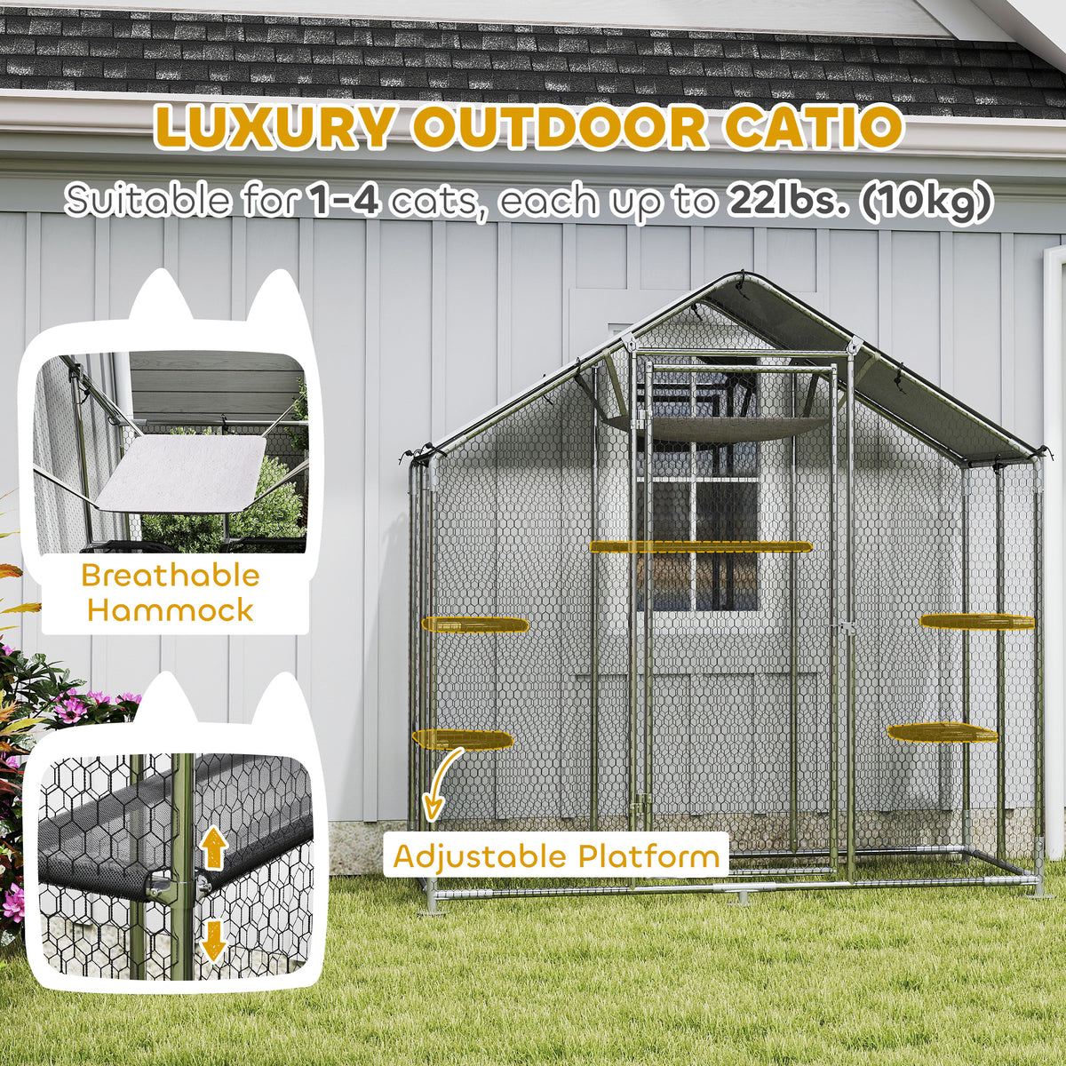 Large Outdoor Cat Enclosure with Waterproof Cover, Walk-In Design & Adjustable Platforms