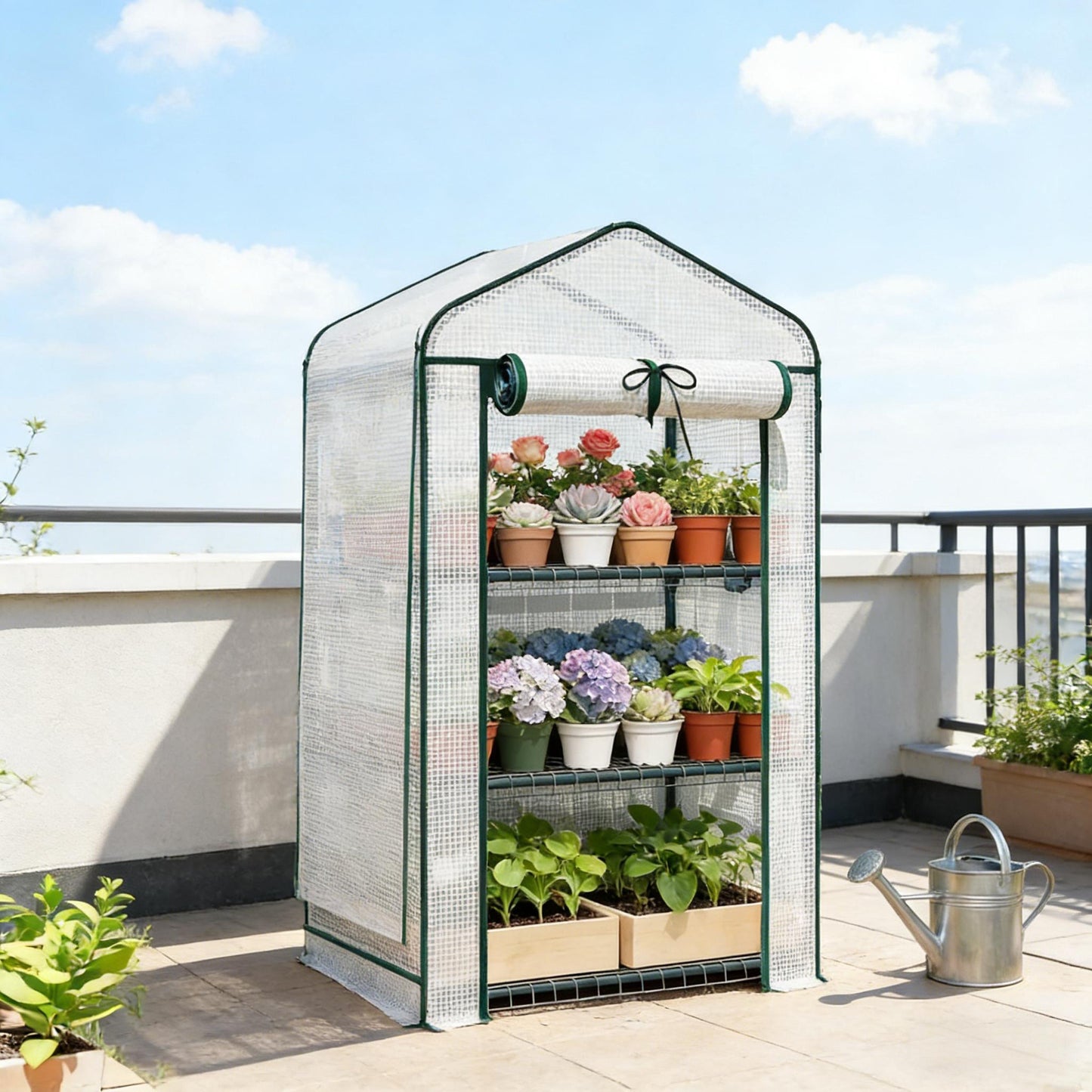 Portable Mini Greenhouse - Dark Green & White, 3-Tier Design