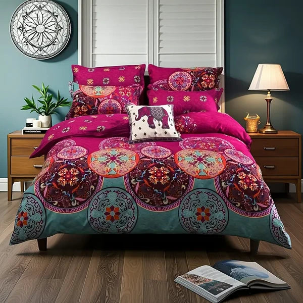 Twin Duvet Cover Set with Pillowcase - Boho Red Style