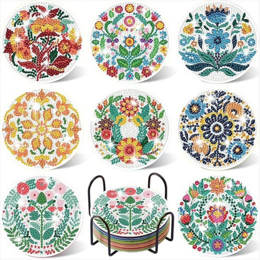 DIY Diamond Painting Coaster Kit with Holder - 9.7cm Craft Supplies for Adults & Beginners