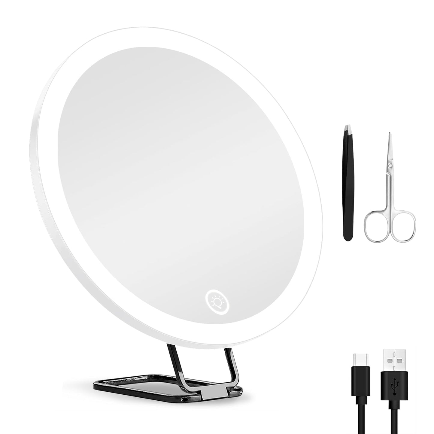 30X Magnifying Makeup Mirror with LED Light, Dimmable & 360° Adjustable Stand
