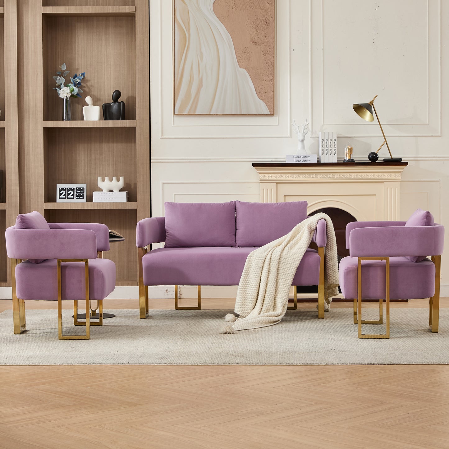 Modern Lilac Decorative Chair with Gold Metal Legs