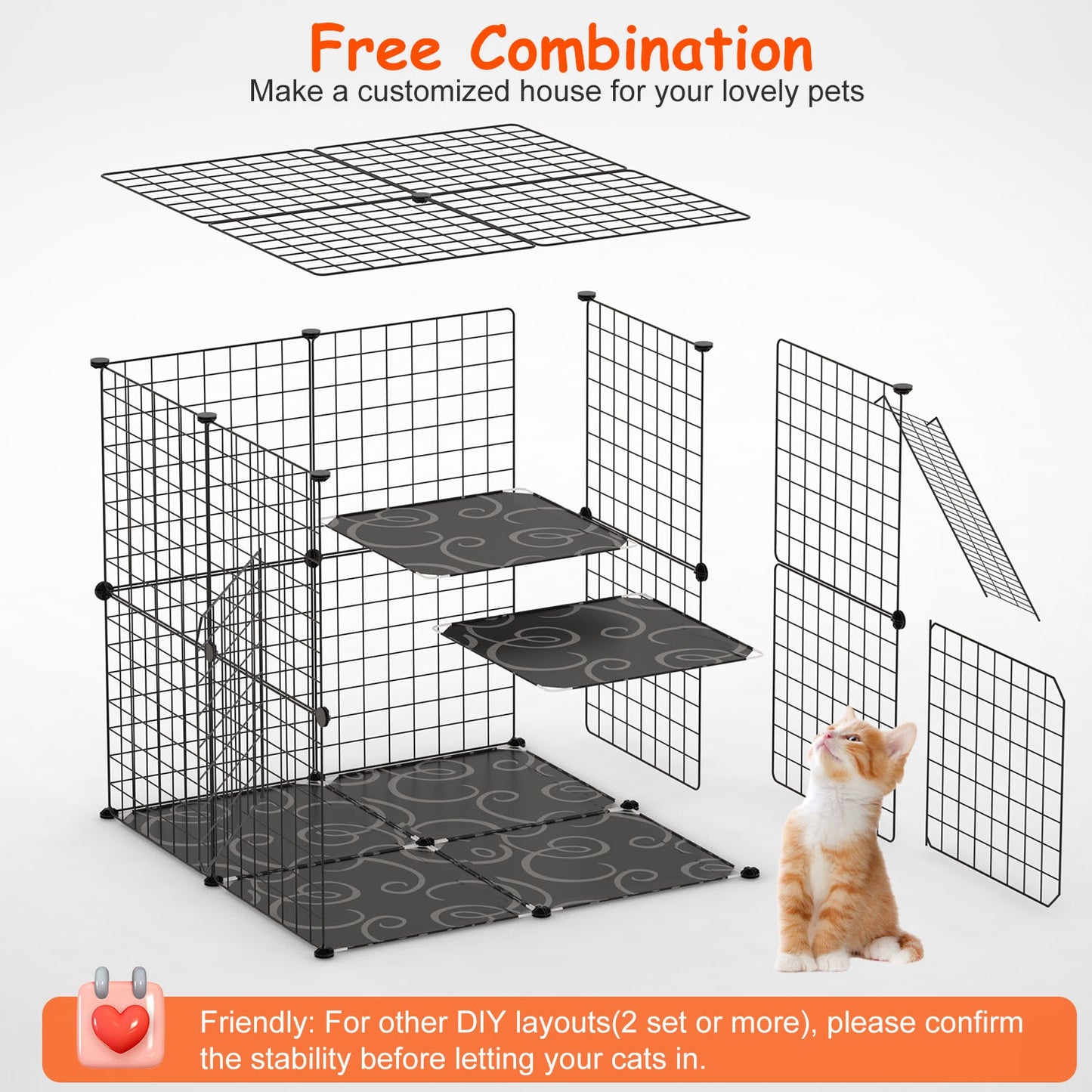 2-Tier Indoor Cat Cage Playpen with Climbing Ladder and Double Doors - Small Animal Enclosure