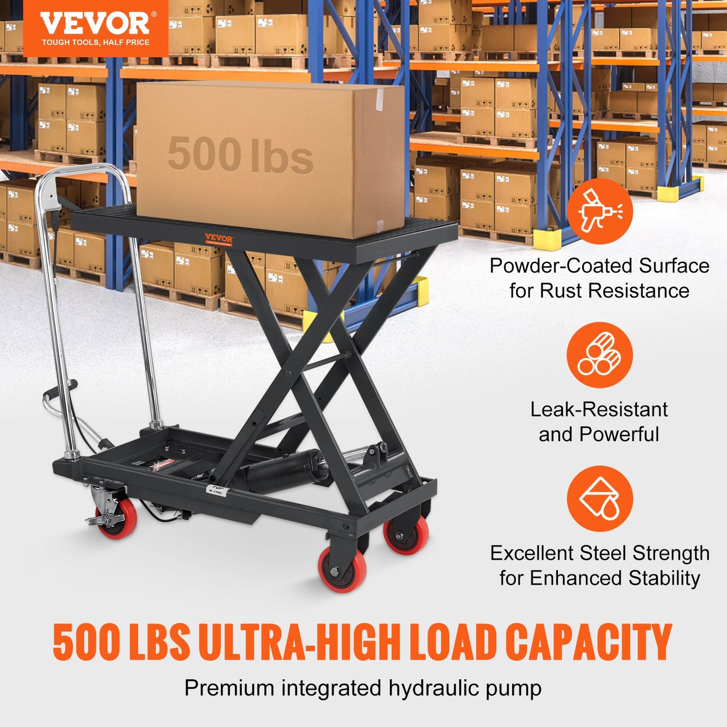 Hydraulic Lift Table Cart 500lbs Capacity Manual Scissor Lift with Wheels Black