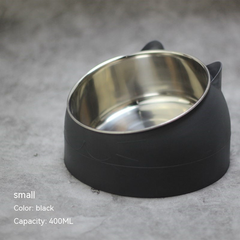 Stainless Steel Double Pet Food Bowl with Oblique Mouth for Cats and Dogs