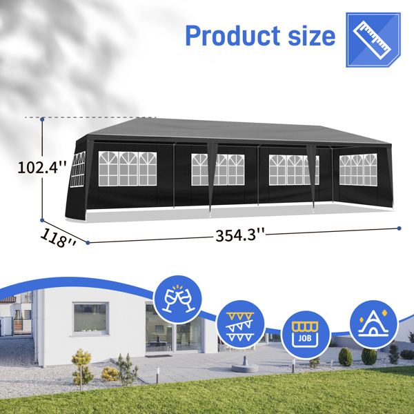 10x30ft Waterproof Outdoor Party Tent with Removable Sidewalls for Events Black