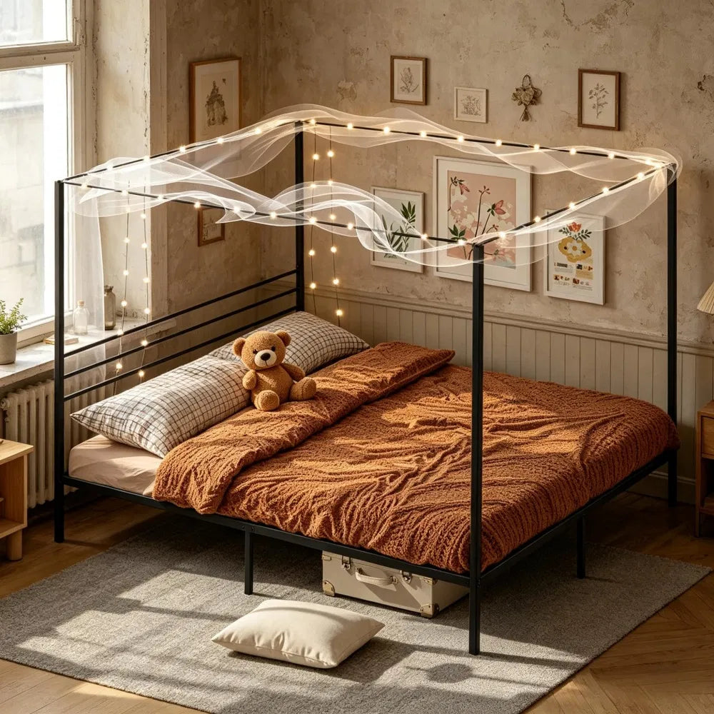 Sturdy Canopy Bed Frame with Storage Space - 82.5x76x72 in