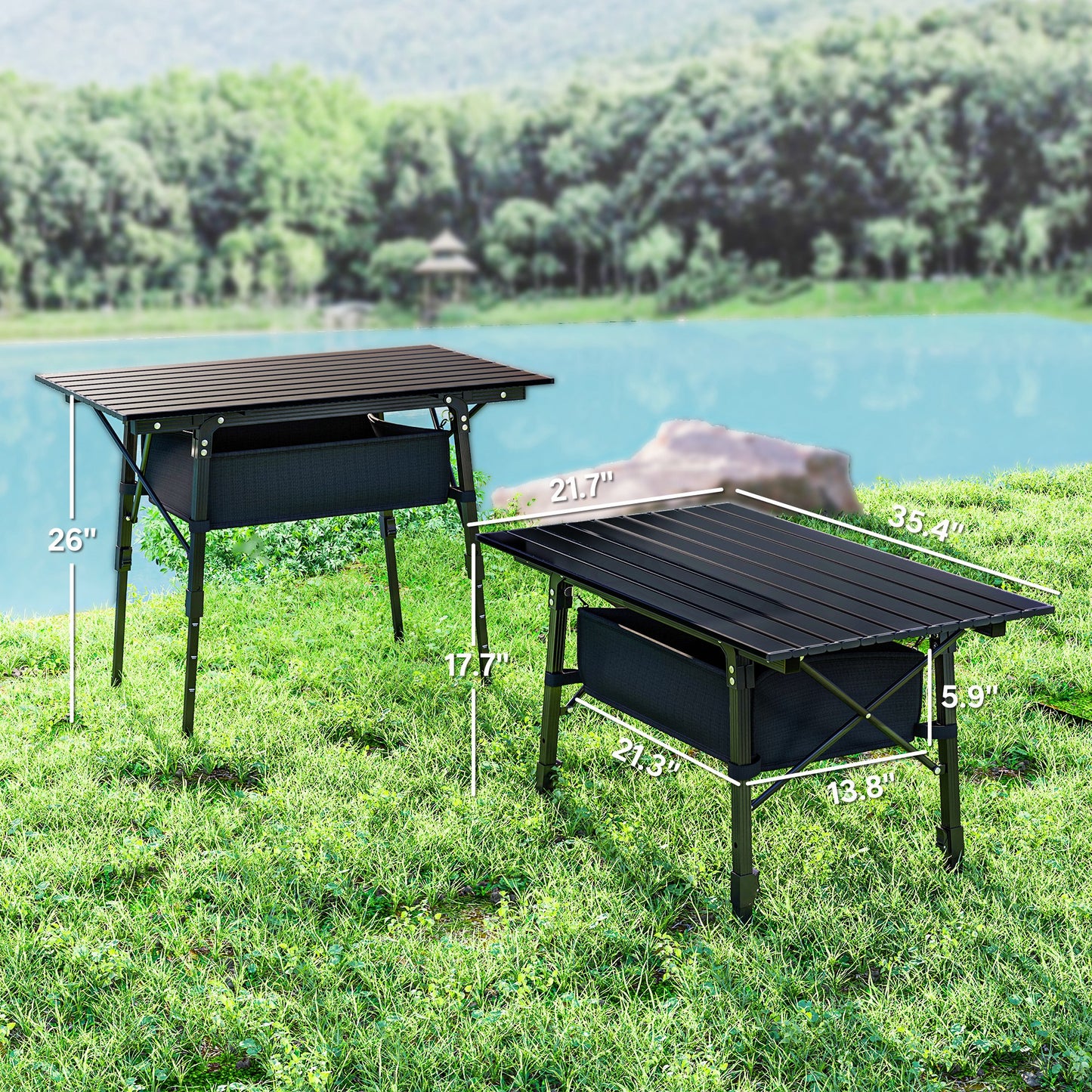 Portable Folding Camping Table with Storage Bag - Black
