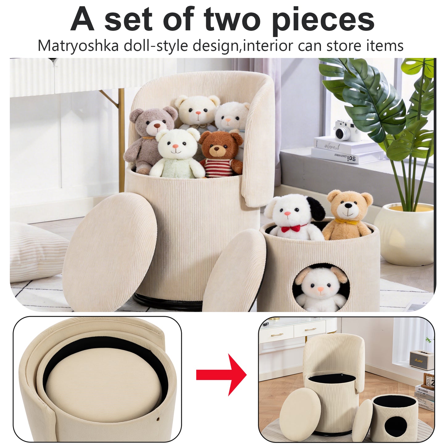 Stylish Upholstered Barrel Chair 360 Swivel Vanity Stool For Bedroom