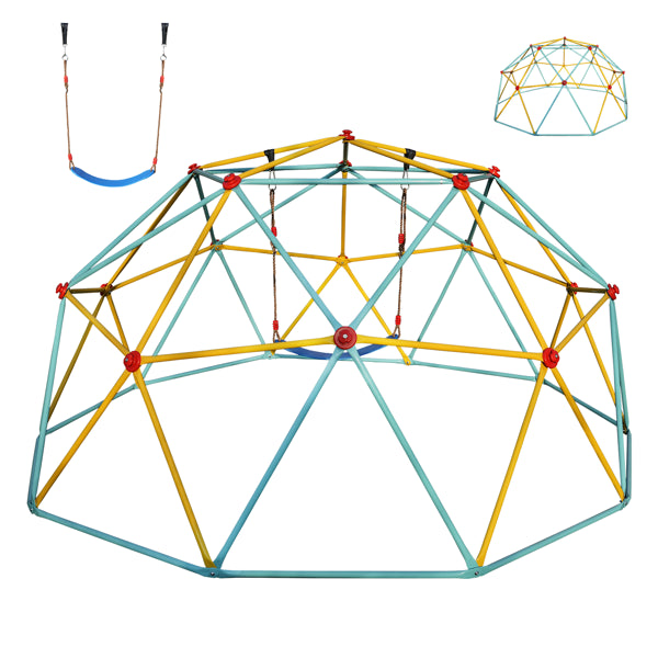 10FT Climbing Dome for Kids - Blue Jungle Gym with Swing