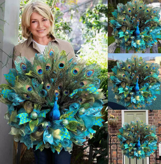 Peacock Wreath Decorative Garland for Farmhouse Home & Garden, 45cm