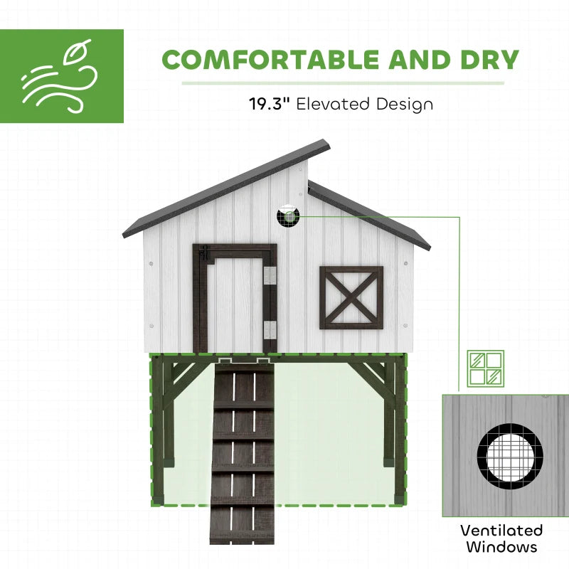 Elevated Chicken Coop with Nesting Box and Ramp - Weatherproof Bird House