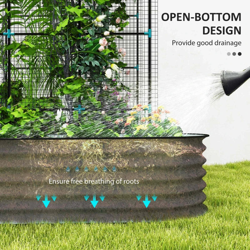 Garden Bed Set with Arch Trellis Climbing Net Galvanized Steel Green