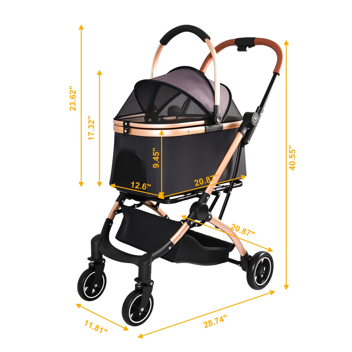 Pet Stroller for Dogs and Cats - Foldable 2-in-1 Detachable Design with Sun Canopy