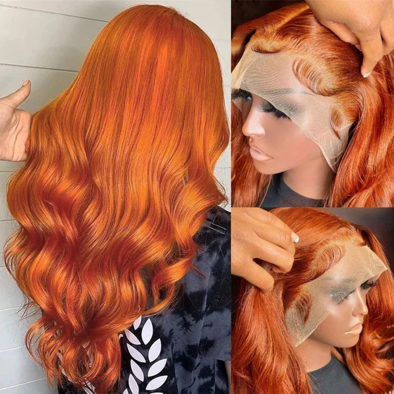 Long Curly Human Hair Wigs for Women - Fluffy Big Wave Style in Orange, 10-30 Inches