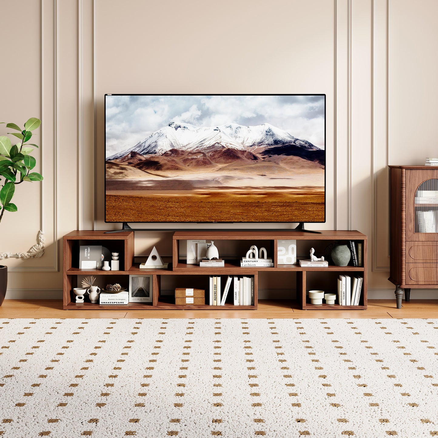 Modular Dark Walnut TV Stand - Adjustable Media Console
