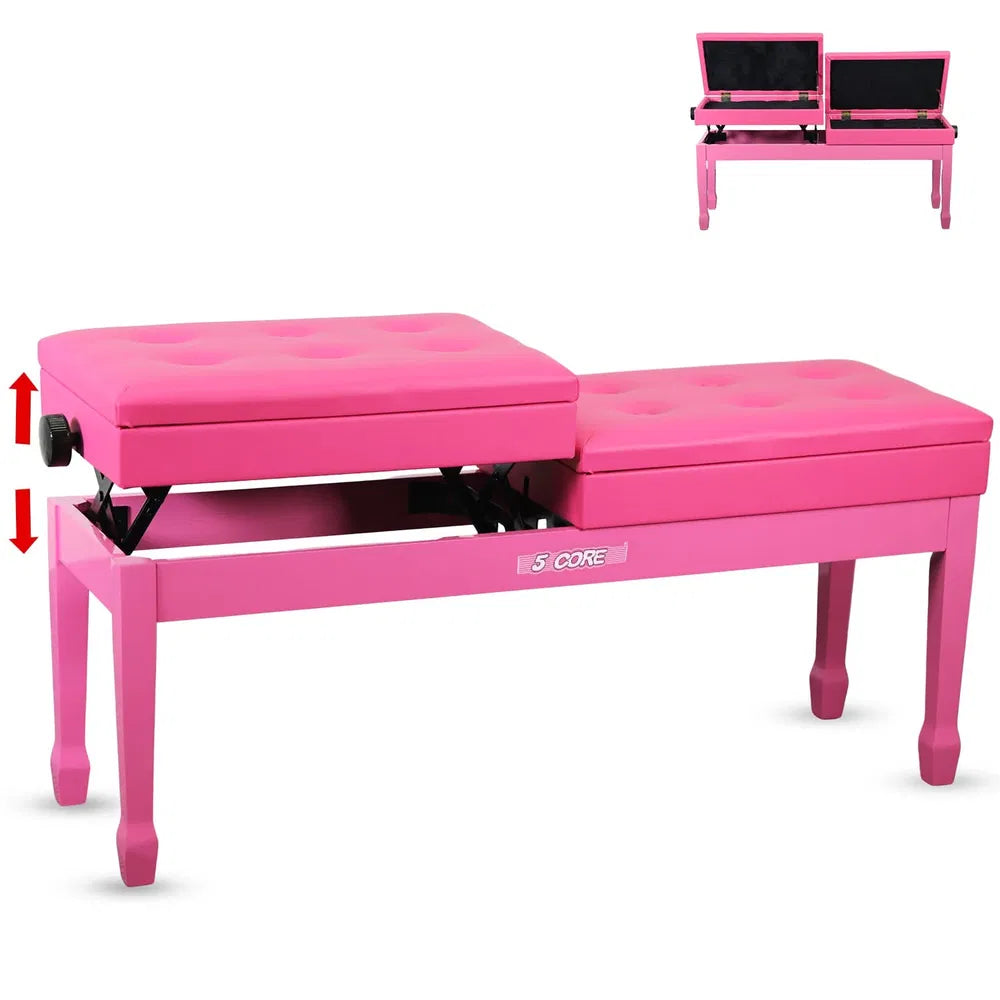 Heavy Duty Adjustable Piano Bench - Pink Padded Stool with Storage