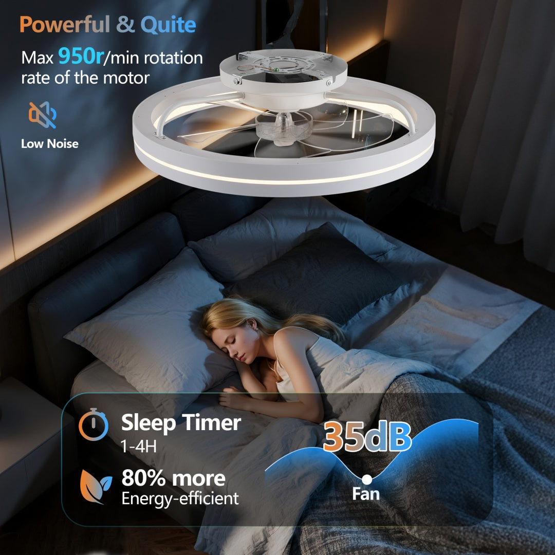 19in RGB Ceiling Fan with Lights Remote App Control Modern Low Profile Flush Mount