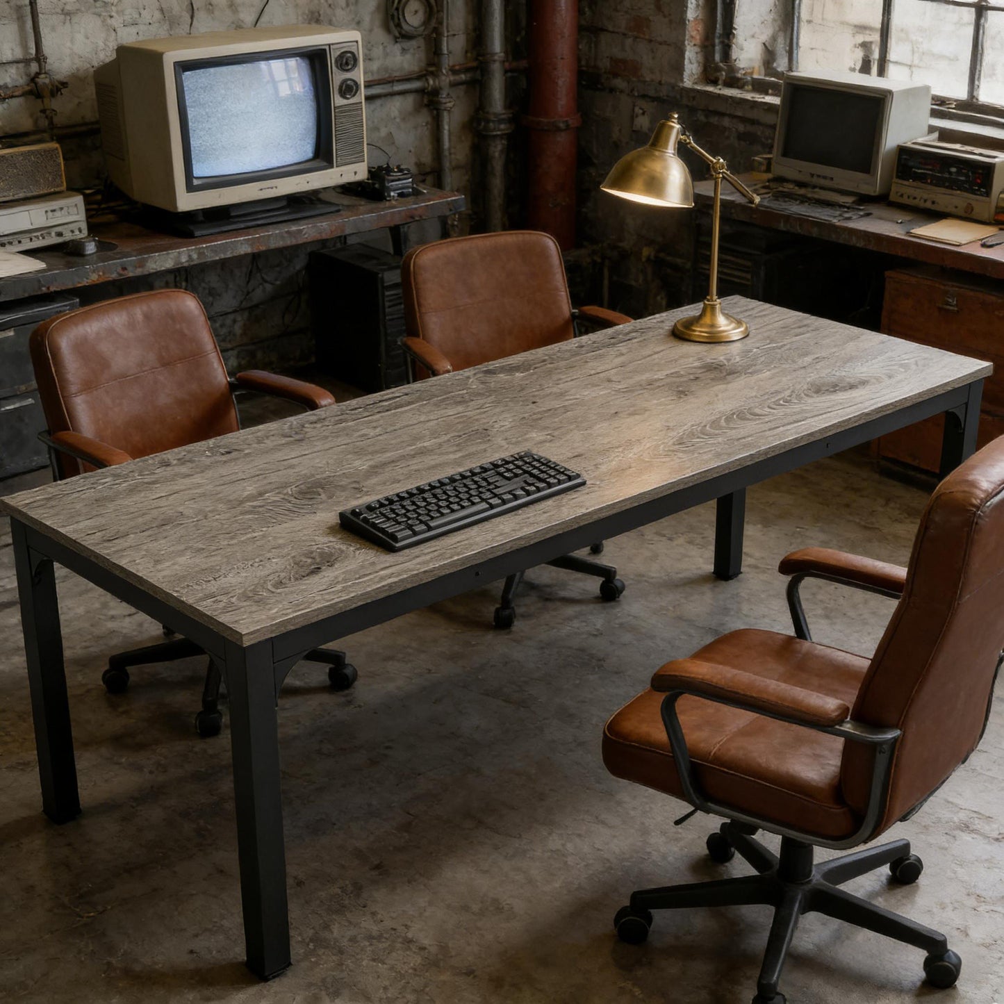 Spacious Rectangle Computer Desk - Black Gray Executive Table
