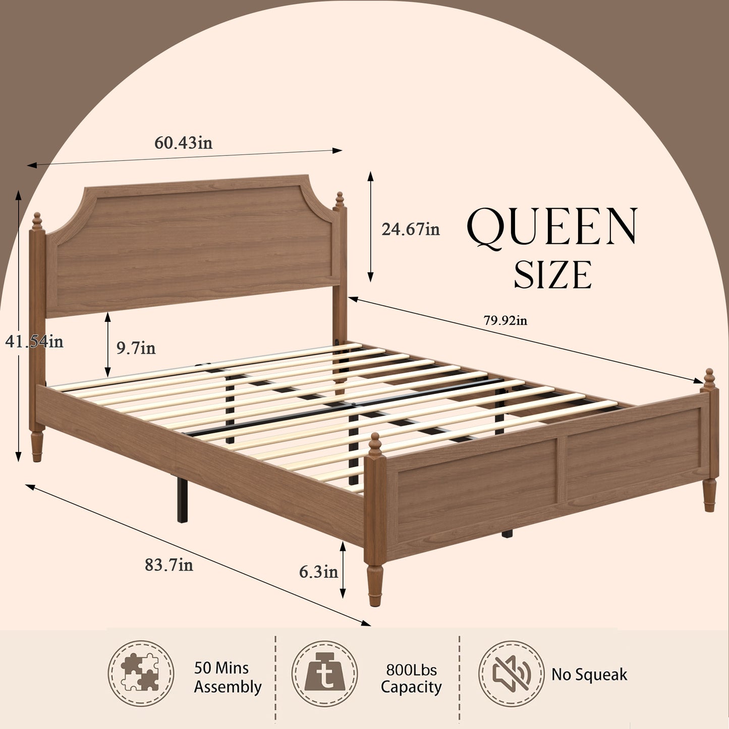 Farmhouse Platform Bed Frame with Headboard & Footboard - Dark Brown