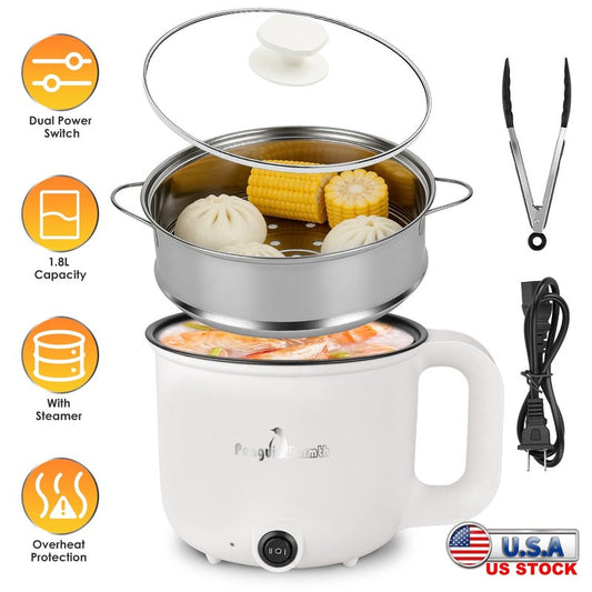 1.8L Portable Electric Hot Pot with Steamer - Dual Power
