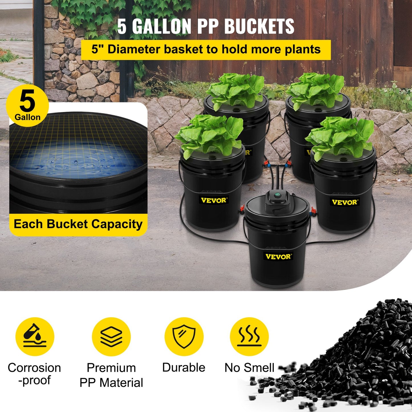 Hydroponic DWC System with 5 Gallon Buckets, Pump, Air Stone & Reservoir - Indoor/Outdoor Grow Kit