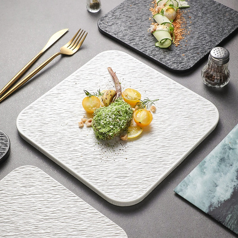 Ceramic Flat Plate Set - Nordic Style Rock Pattern Kitchen Dishware