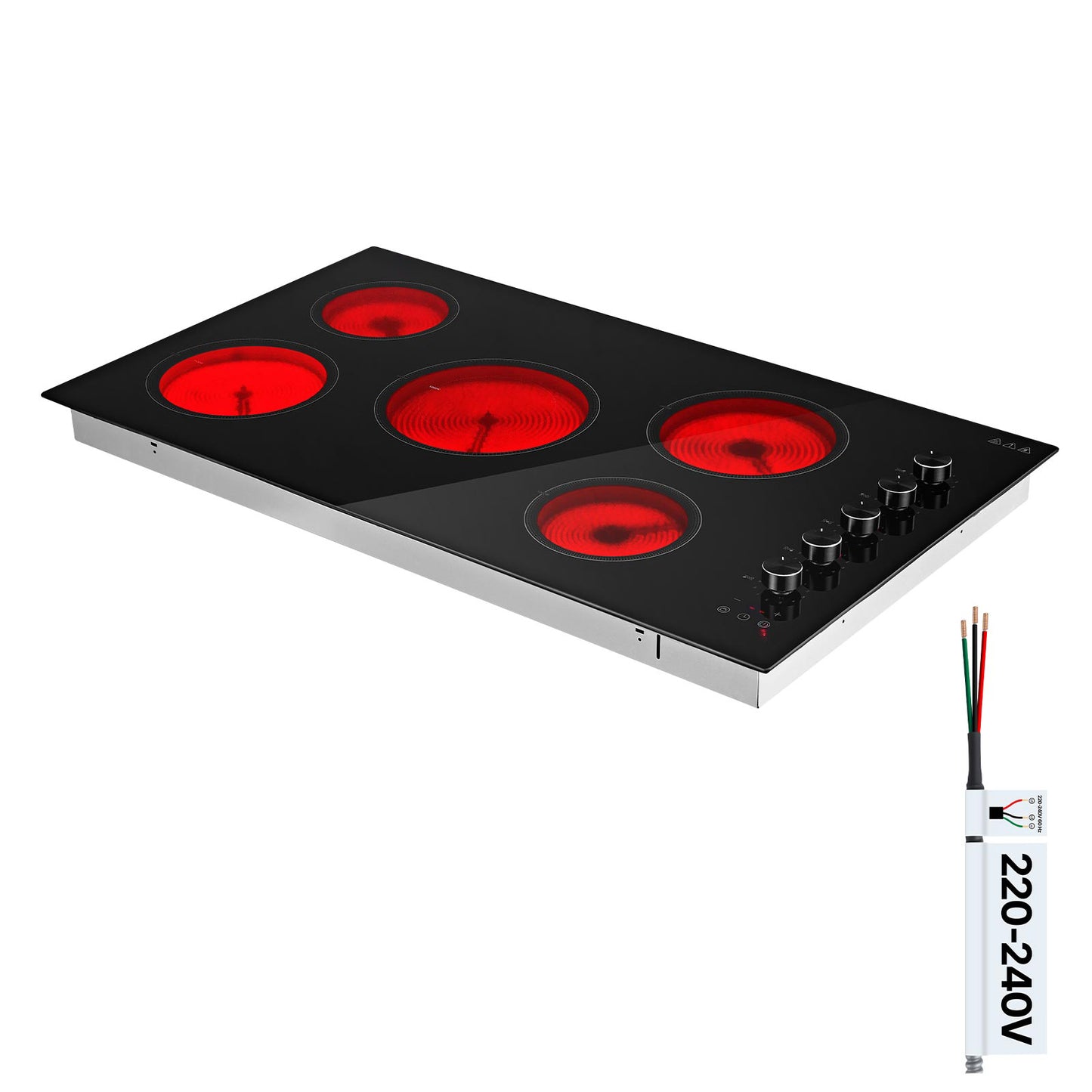 36-Inch Electric Cooktop with 5 Burners, 8800W, Touch Control, Timer, Child Lock