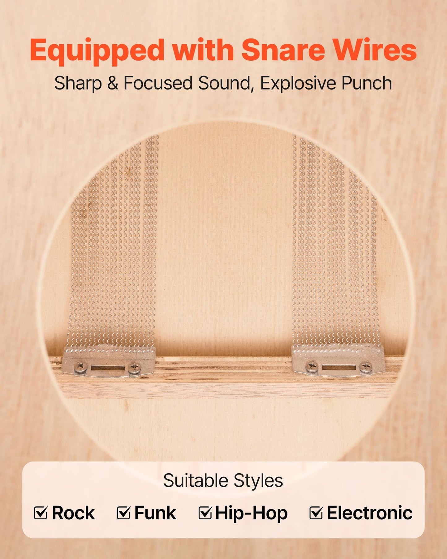 Wooden Cajon Box Drum with Snare Wires, Birch Bass Percussion Instrument