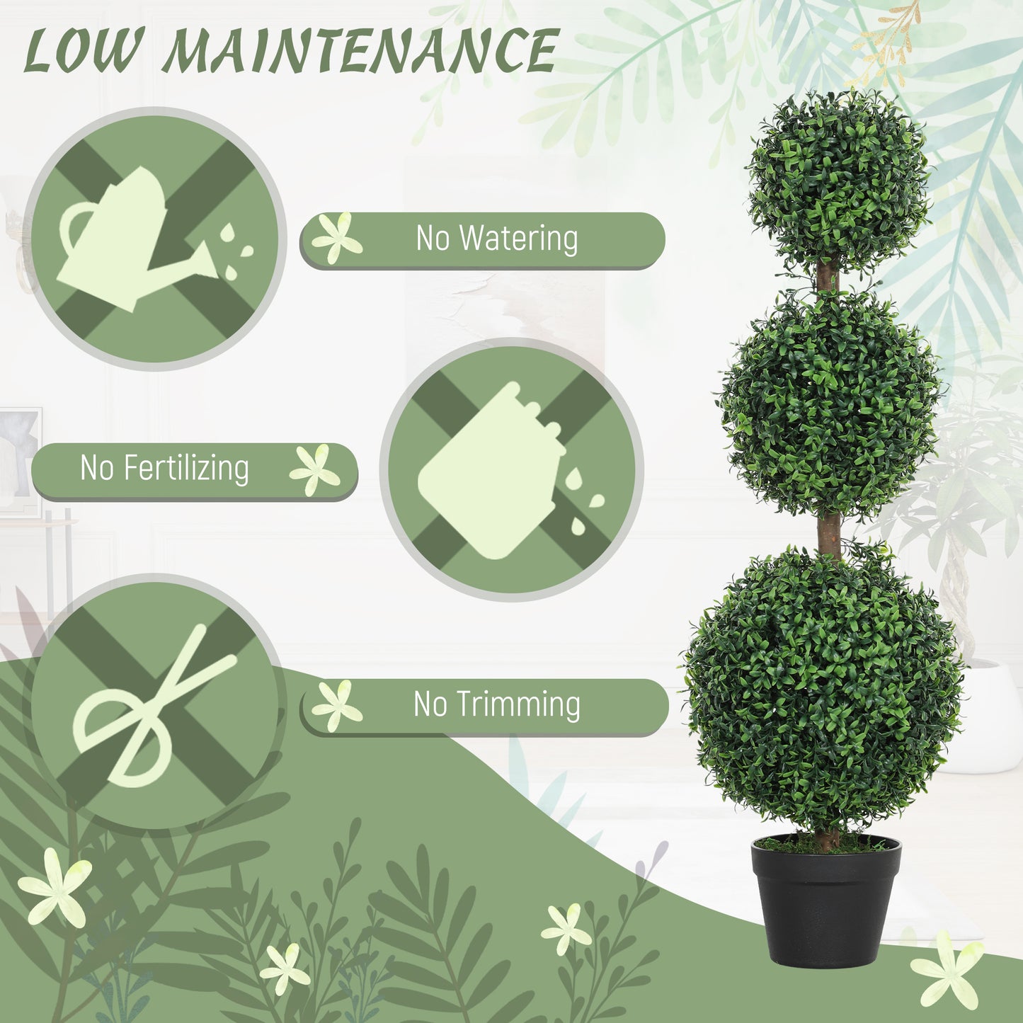 Set of 2 Boxwood Topiary Trees - UV-Protected Faux Plants