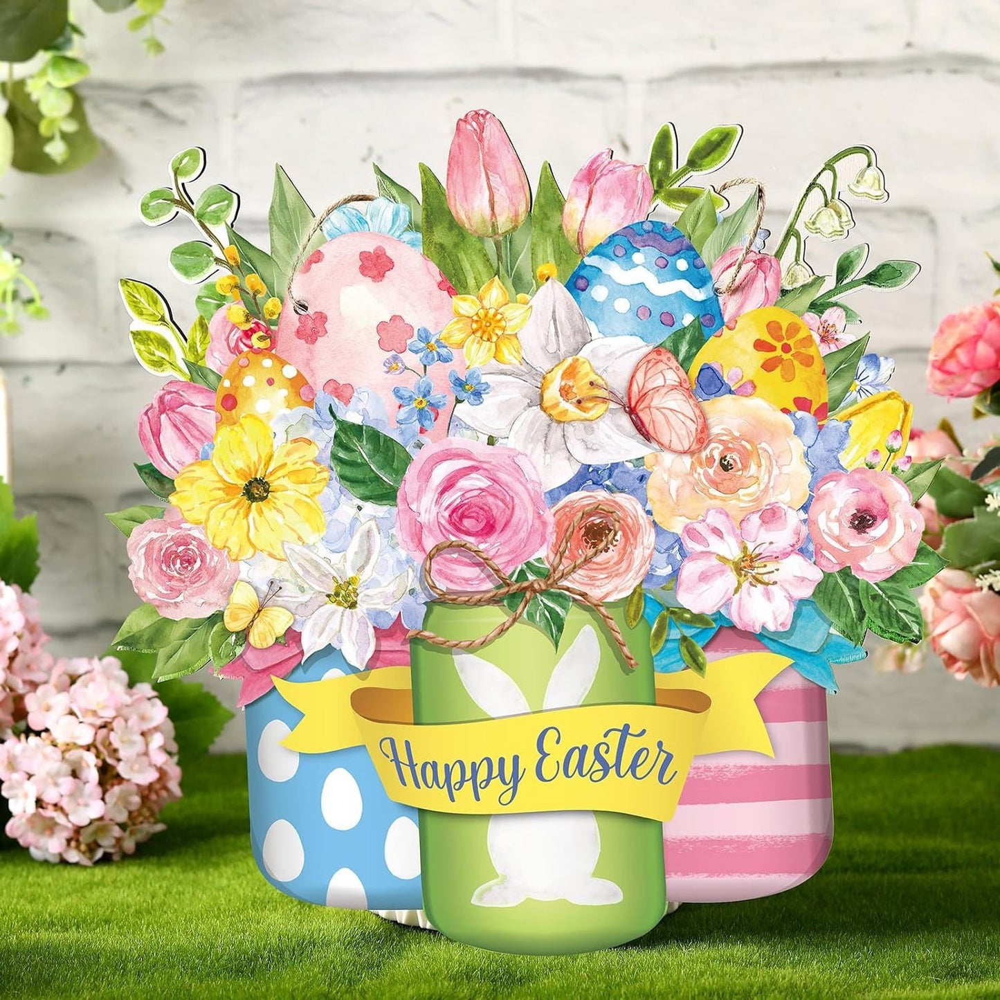Easter Welcome Sign Wooden Flower & Wood Decoration - Festive Home Decor