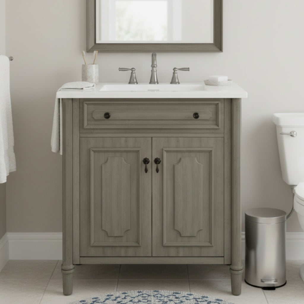 30-Inch Vintage Bathroom Vanity with Sink - Rustic Gray Cabinet
