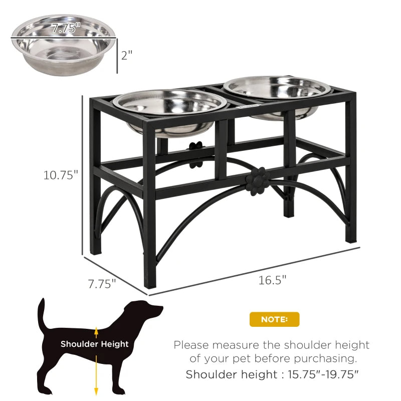 Heavy Duty Elevated Dog Food Bowl Set - Double Stainless Steel Pet Feeder Stand