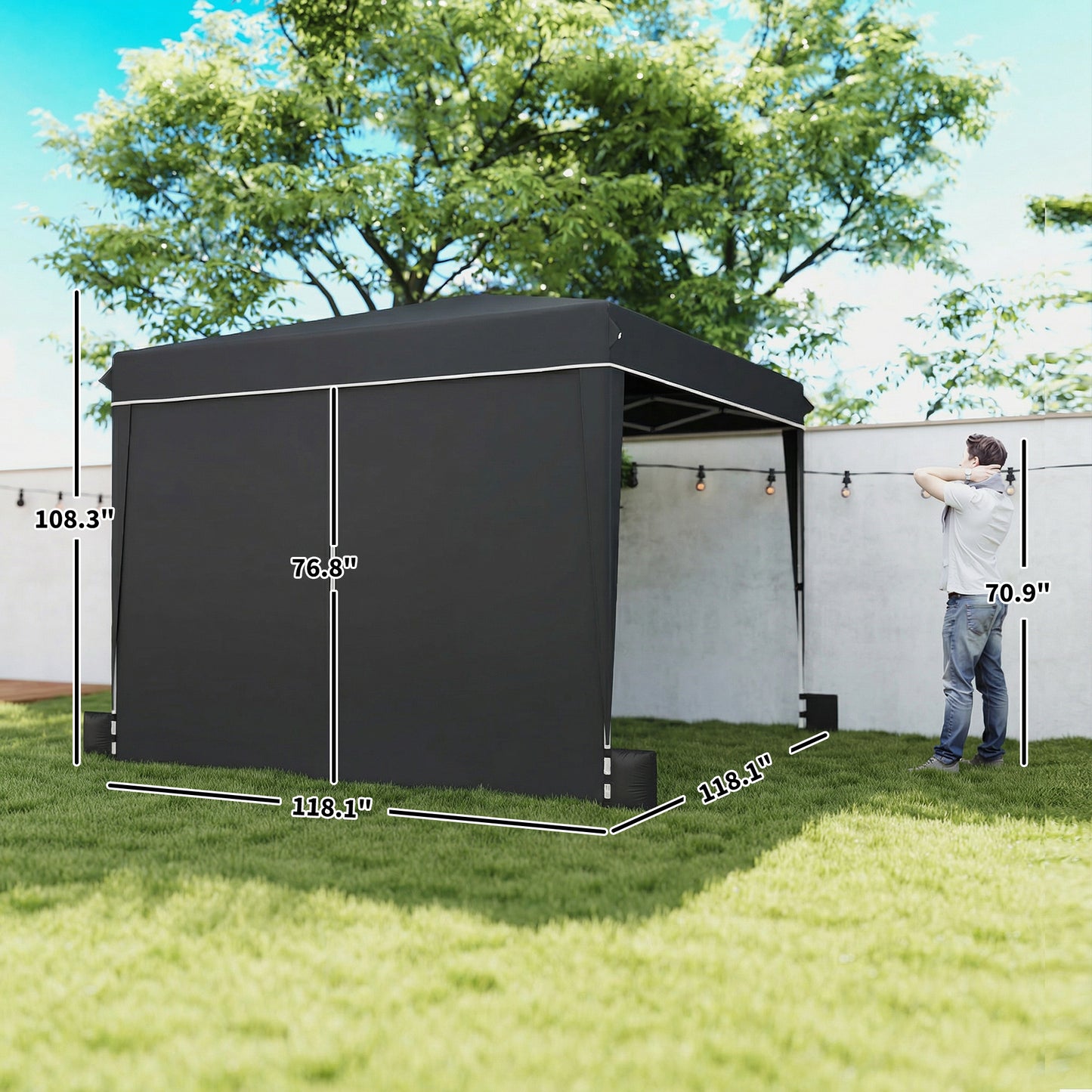 10x10 ft Pop Up Canopy Tent with Sidewalls - Black