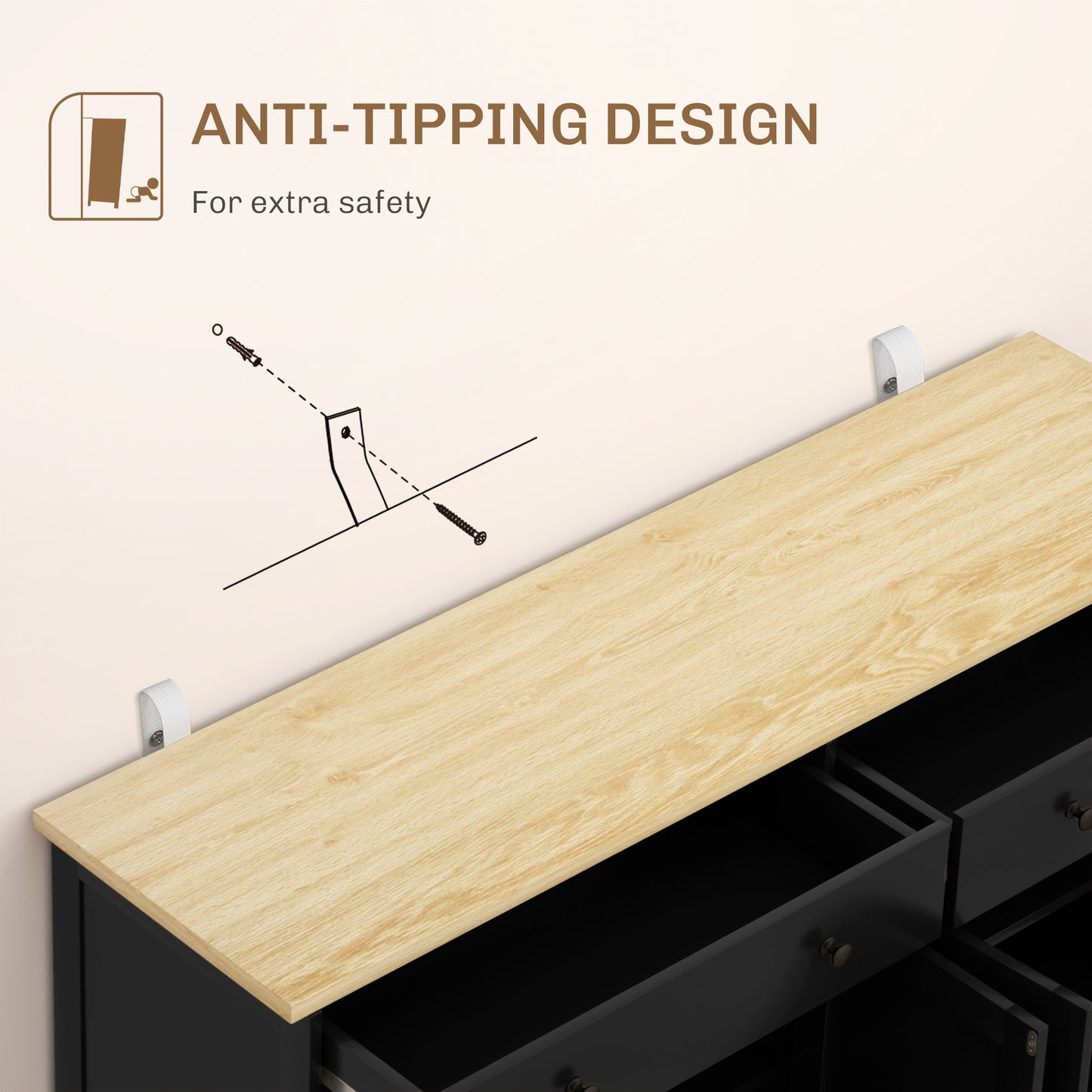 Modern Sideboard Buffet Cabinet with Adjustable Shelves - Black