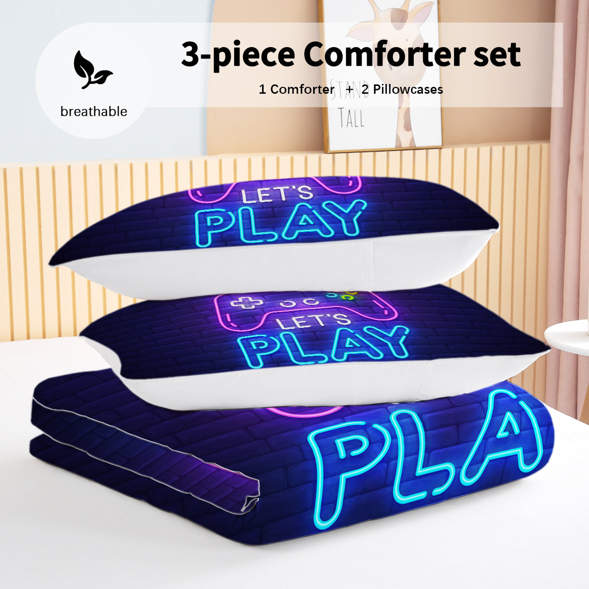 Neon Game Pattern Comforter Set - Ultra Soft Bedding for Queen