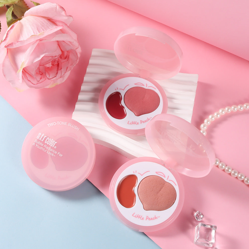 Heart-Shaped Blush Palette Dewy Skin Cream & Powder Makeup Set