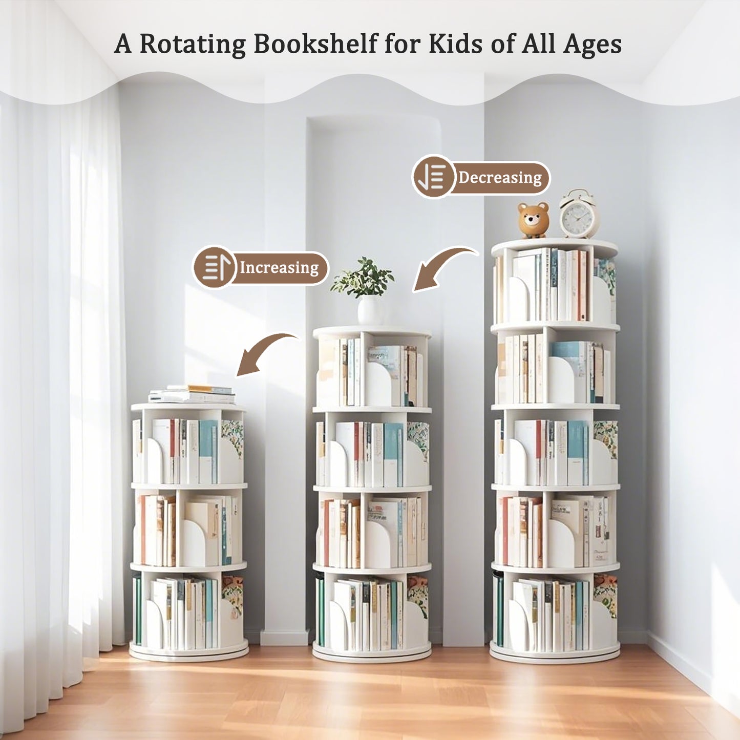 5 Tier Rotating Bookshelf, Display Round Spinning Space-Saving, Small